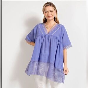 New Purple EASEL OVERSIZED LACE TRIM TOP